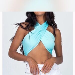 Princess Polly Aqua Cross-Front Crop Top